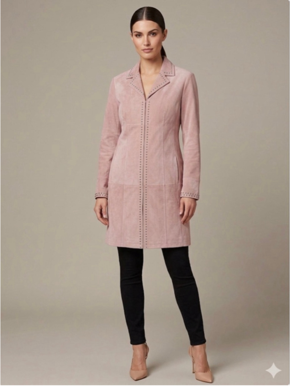 Bernardo Pink Suede Studded Leather Jacket L